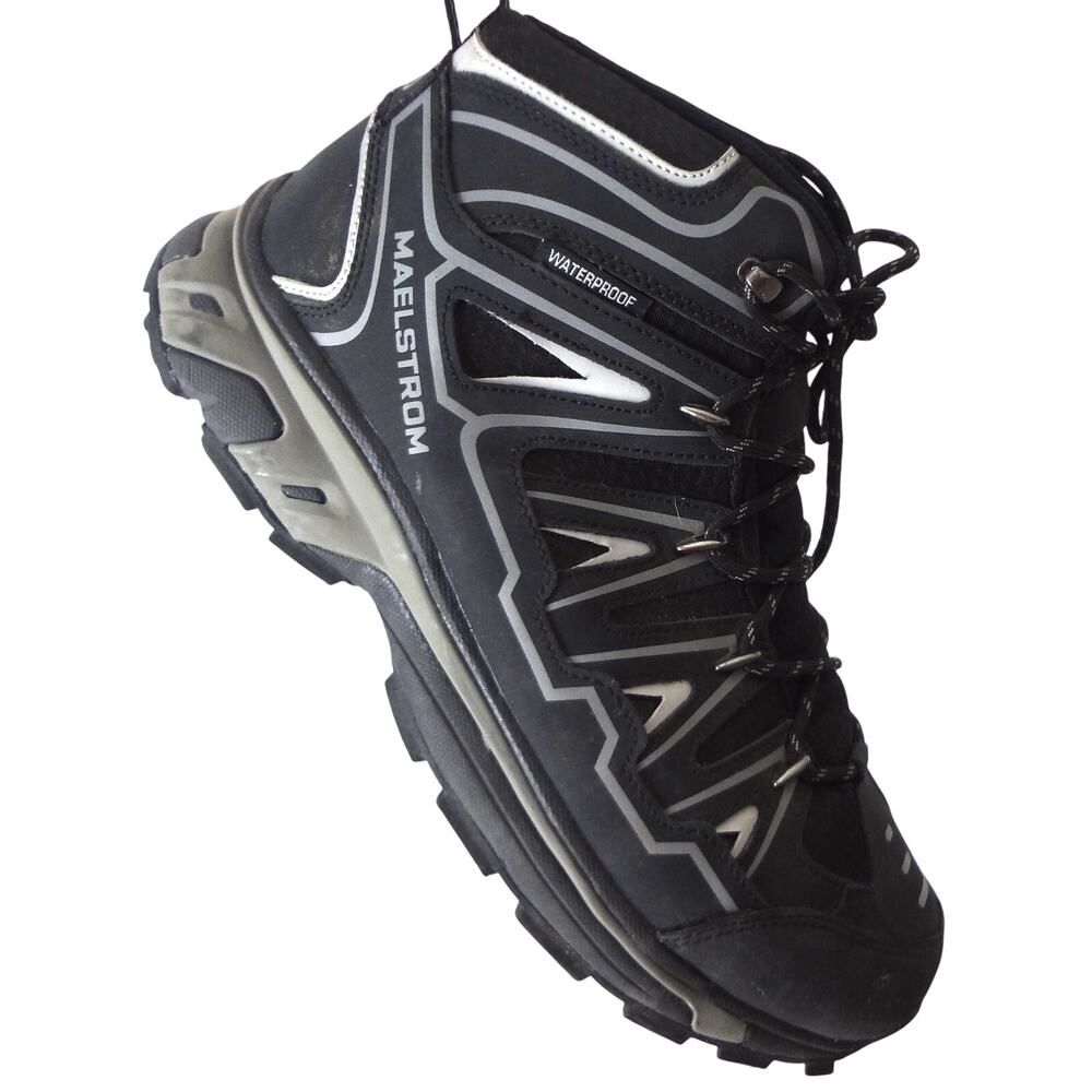Maelstrom Mid Hiking Boots Lug Trail Black Leather Mens 14 WATERPROOF
